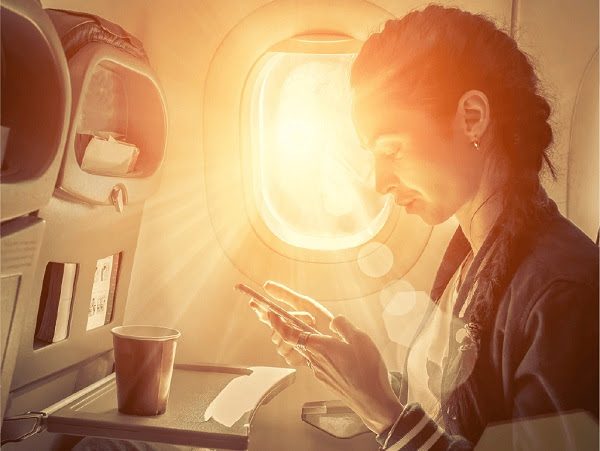 putovanje, avion, telefon, sunce, kafa, odmor, let