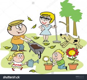 stock-vector-cartoon-of-smiling-family-group-working-in-garden-54101419